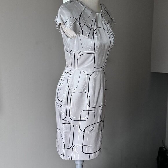 Banana Republic Unique Graphic Silk-Linen Blend Dress in Trending Silver Grey Co - Picture 3 of 8